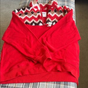 Red and Multicolor Zigzag Sweater